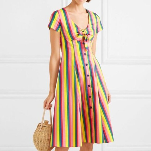 $295 STAUD Alice Tie Front Button Down Dress sz 6 S-M New NWT Colorful - Picture 1 of 7